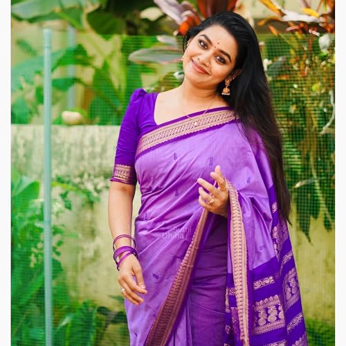 Image of DHIHA Gadwal Cotton Saree for Women | Pure Kalyani Cotton Saree with Zari Border Tassels & Blouse | Kanjivaram Linen Silk | Handloom Weave