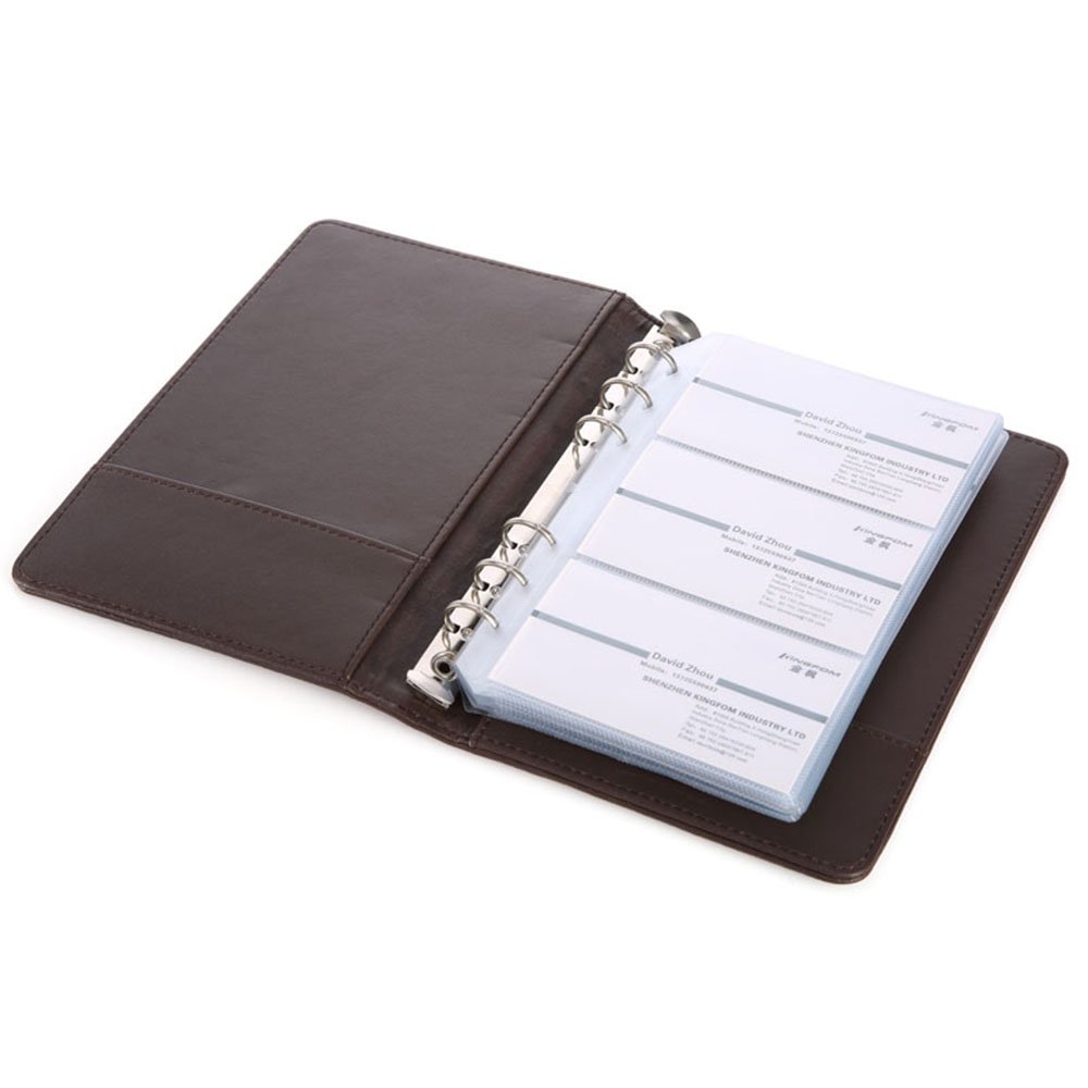KINGFOM Eye-catching Business Card Organizer Holder Book with Ring Binder, Capacity 300-card (Brown)