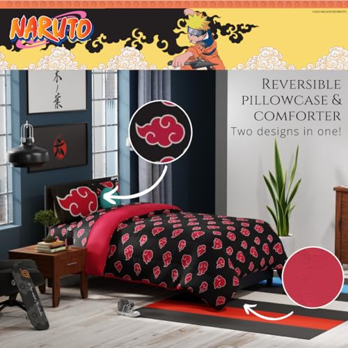 Image of Collectibles Naruto Anime Akatsuki Bedding 7 Piece Super Soft Reversible Comforter and Sheet Set with Sham, Queen, (Officially Licensed Product) By Franco