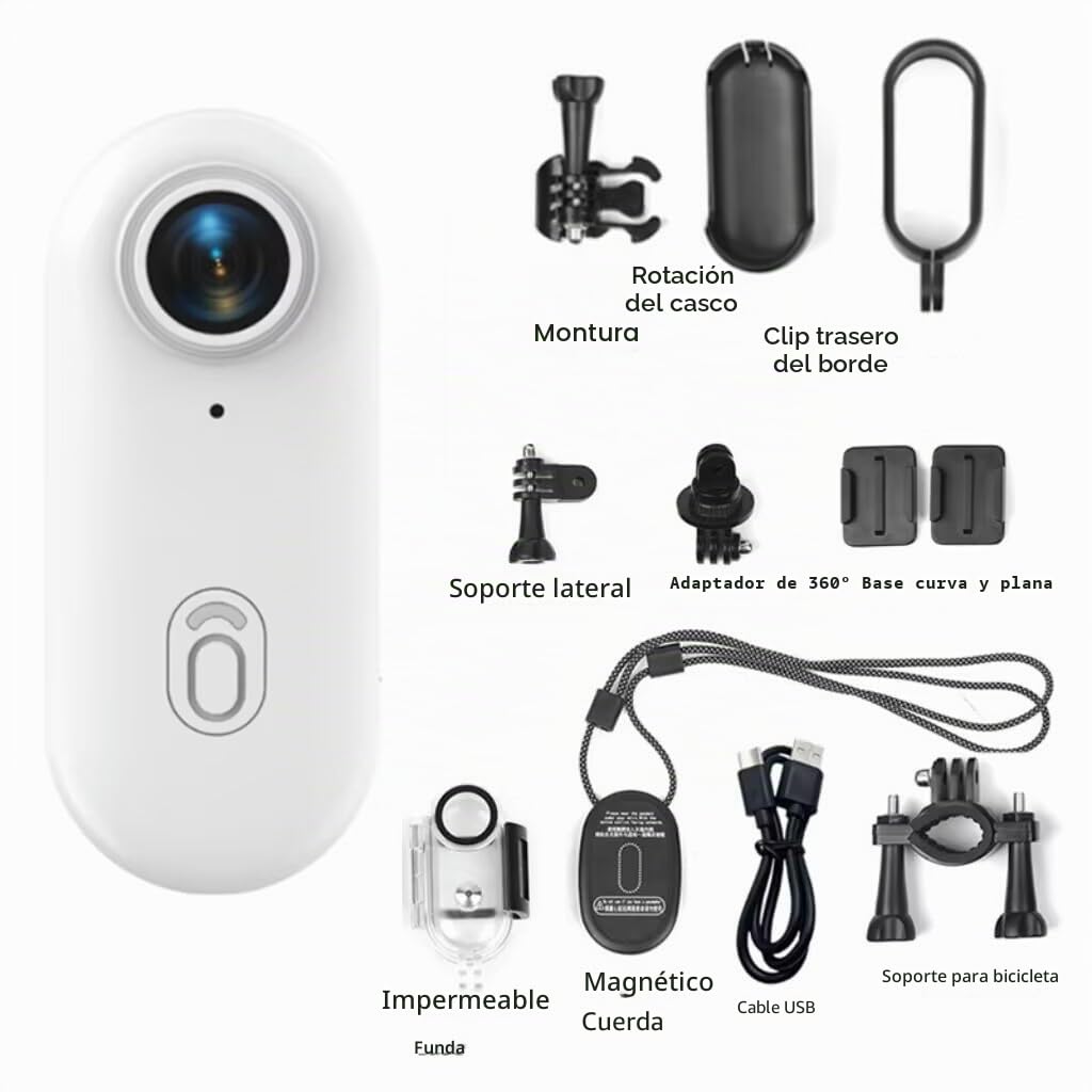 TKMARS Cámara Deportiva 4K con Estabilizador, 360 Camera Action CAM, Cámara Digital Compacta 4K, Cámara Acuática, Montaje Magnético/Pinza, 120min Batería, Ideal para Bici/Moto/Mascotas