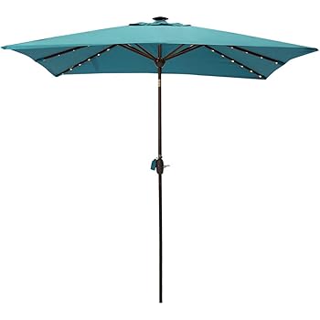 Amazon Com Sorara Patio Umbrella With Solar Powered Rectangular Table Umbrella With Solar Powered 128 Led Lights With Tilt Crank Umbrella Cover 7 By 9 Feet Aruba Garden Outdoor