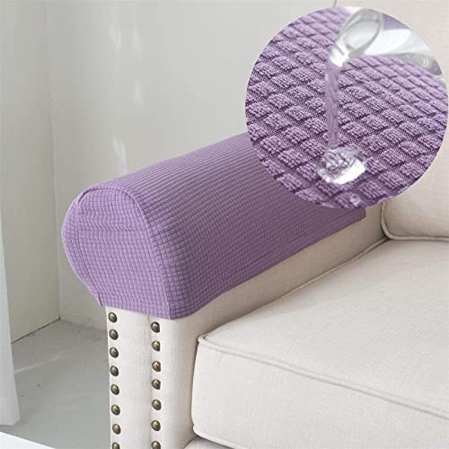 Set of 2 Stretch Armrest Covers Spandex Arm Covers for Chairs Couch Sofa Armchair Slipcovers for Recliner Sofa, Jacquard Armrest Covers, Anti-Slip Furniture Protector Washable Armcha(Color:Purple)