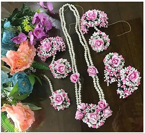Sarpi Crafts Felt Sheet Base Metal and Pearl Jewellery Set for Women & Girls (Set of 6) (Pink)