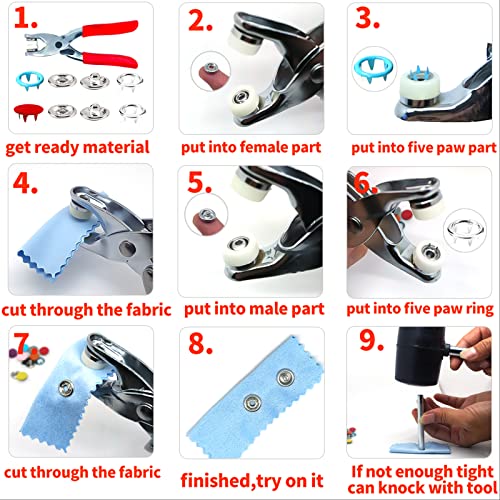 Lida Oro Snap Button Kit With Fastener Tool For Sewing Clothing Leather Crafting,200 Sets Metal Snaps With 10 Painted Colors #TOP4