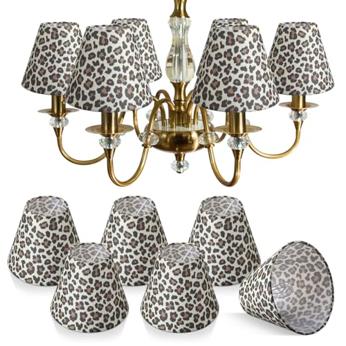 VIHOSE 6 Pcs Leopard Print Chandelier Shades Set Small Animal Lamp Shade 3x6x5 Inch Safari Small Chinoiserie Lamps Shade Exotic Chimney Cover Wild Little Droplight Shades for Lampshade Replacement