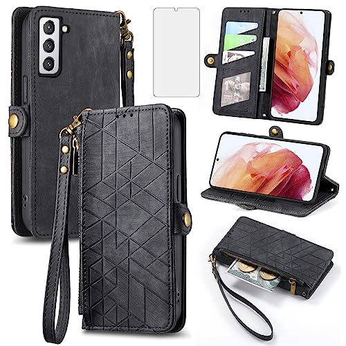 Étui portefeuille Samsung S21 Plus Asuwish avec protège-écran et zip