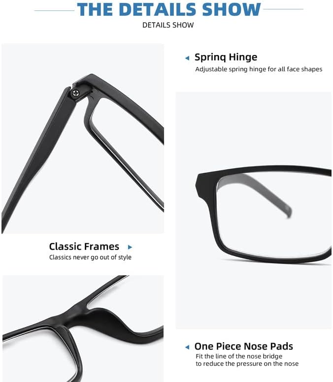 Miniatura 5 de Paquete de 4 lentes de lectura con bloqueo de luz azul para hombres y mujeres, marco rectangular para leer frente a la computadora con bisagra de