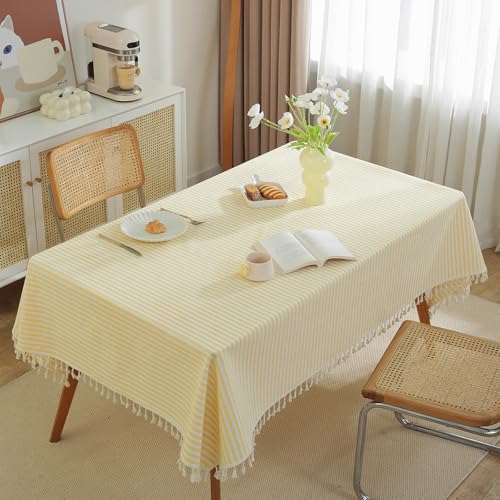 meioro Striped Tablecloth Rectangle Tablecloths Cotton Blend Table Cloth Washable Tabletop Decorative Fabric Table Cover for Kitchen Dinning (Yellow, 52 x 70 Inch) by meioro - Image 3