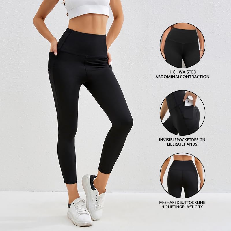 Women Leggings Black Yoga Pants Tummy Control Workout Leggings with Pockets2