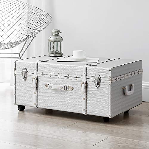 The Texture Brand Wheeled Trunk - Silver Chevron - Large #TOP3