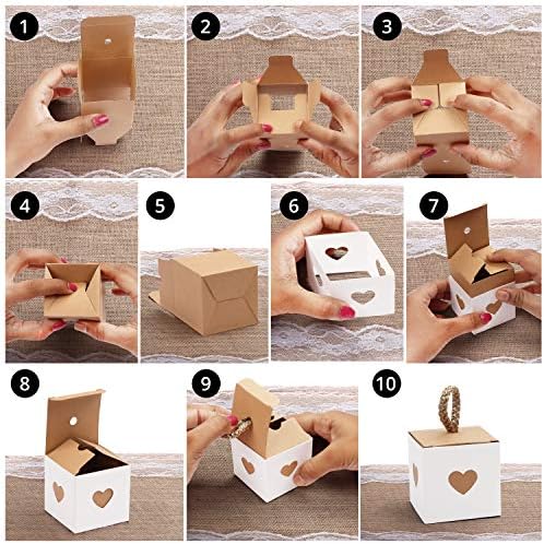Belle Vous Small White & Brown Heart Gift Boxes (50 Pack) - 5.5 x 5.5 x 5.5cm/2.17 x 2.17 x 2.17 inches - Wedding Favour Paper Candy Kraft Boxes - Anniversary, Birthday Party, Bridal/Baby Shower