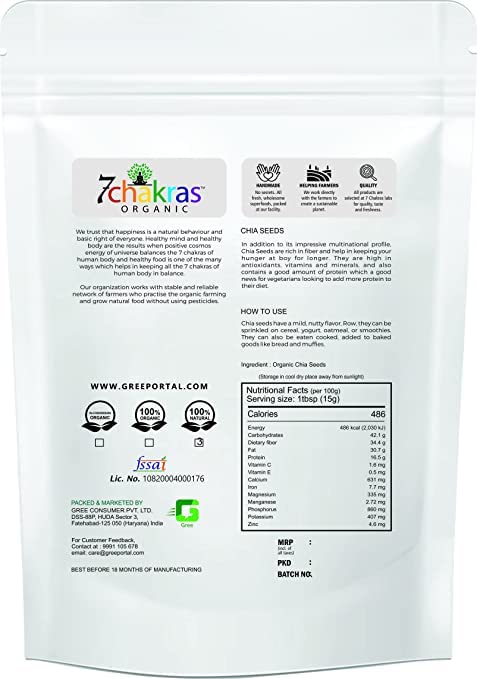 7 chakras ORGANIC - 200g Chia Seeds Healthy Snacks For Eating| Seeds for Eating | Rich in Omega -3 and Fibre | Keto Diet Snacks 1