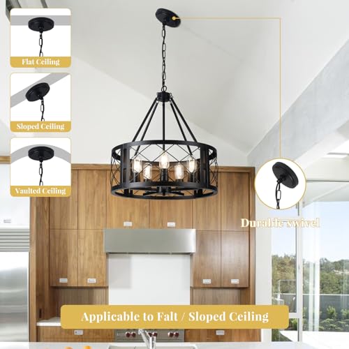 Cwarmozy 5-Light Farmhouse Chandelier 19.8 Inch Black Rustic Chandelier For Dining Room Wood Texture Adjustable Pendant Light Fixture For Kitchen Island Entryway Bedroom Hallway thumb #5