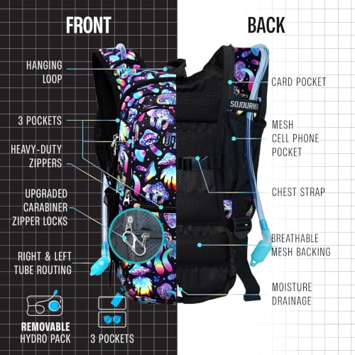 Image of Sojourner Hydration Pack, Hydration Backpack - Water Backpack with 2l Hydration Bladder, Festival Essential - Rave Hydration Pack Hydropack Hydro for Hiking, Running, Biking, Festival Gear