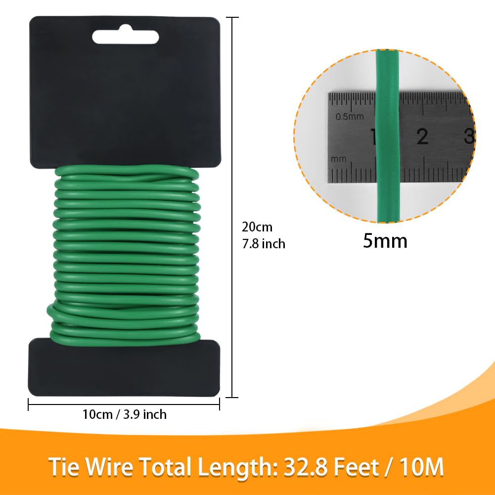 Tenn Well Lazos verdes para plantas, 32 pies 5 mm, bridas de alambre suaves para plantas de tomate, rosas trepadoras y pepinos (2 unidades x 16 pies)