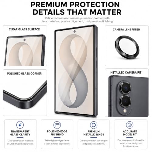 Image of FIRST MART Tempered Glass for Samsung Galaxy Z Fold 8 5G with Black Camera Ring Guard & Installation Kit | HD Clear Edge-to-Edge Screen Protector, Scratch Resistant, Case-Friendly | Pack of 1