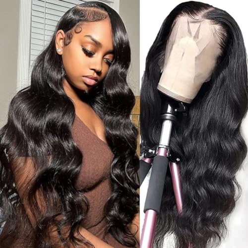 QUANDIAN 13x6 Body Wave Lace Front Wigs Human Hair Pre Plucked Glueless Wigs Human Hair 180% Density HD Transparent Lace Frontal Wig Human Hair for Black Women Body Wave Wig 20 Inch