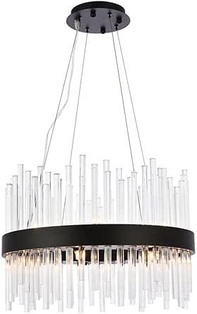 Elegant Lighting Dallas 20" Round Modern Iron and Crystal Pendant in Black