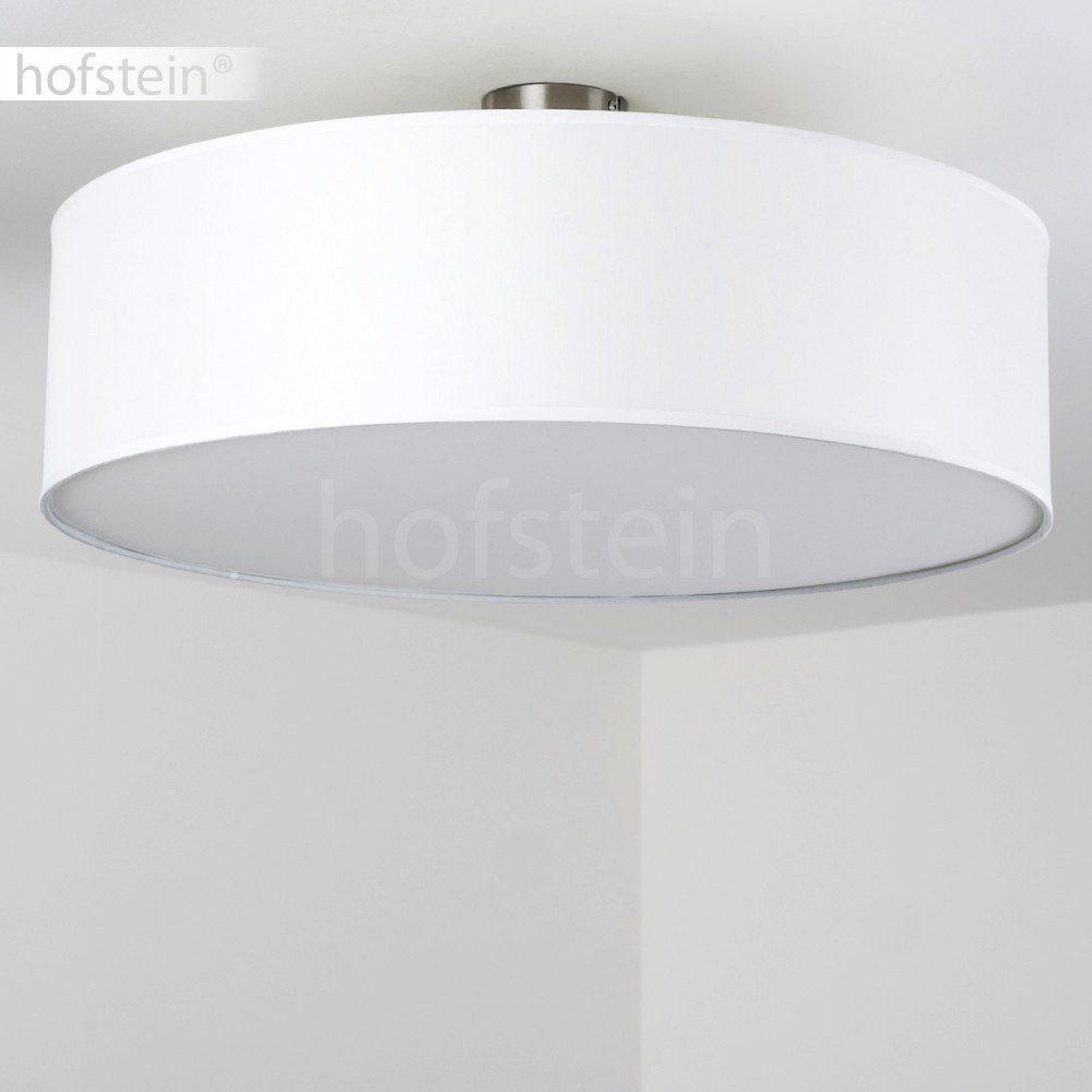 Lampada da soffitto Foggia, lampada da soffitto rotonda con paralume in tessuto bianco, Ø 60 cm, 3 x attacco E27, design retrò, senza lampadina/e