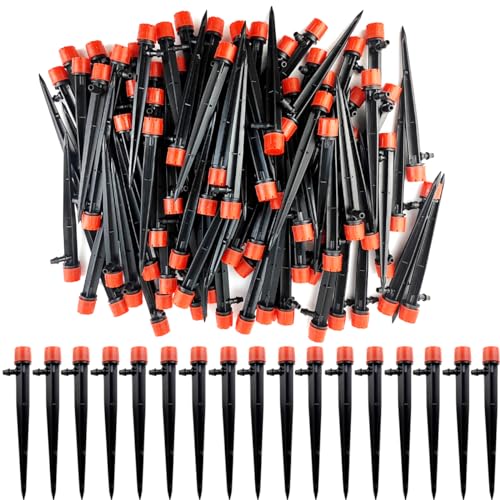 GXXMEI 60PCS Drip Emitters for 1/4\" Drip Irrigation Tubing, Adjustable 360 Degree Irrigation Drippers on 5\" Arrow Stake, Garden Water Flow Spray Heads Parts for (4-7mm) Watering System