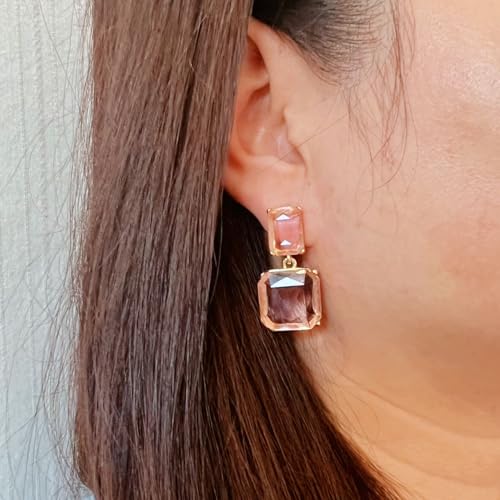 Rectangle Crystal Earrings for Women Transparent Rectangle Drop Earrings Rhinestone Geometric Earrings Wedding Guest Jewelry for Women2