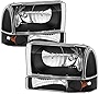 AUTOSAVER88 Headlight Assembly Compatible with 1999-2004 Ford F250 F350 F450 F550 Super Duty Black Housing Clear Lens +Park/Signal Lamp