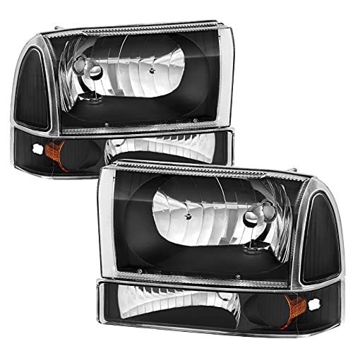 AUTOSAVER88 Headlight Assembly Compatible with 1999-2004 Ford F250 F350 F450 F550 Super Duty Black Housing Clear Lens +Park/Signal Lamp