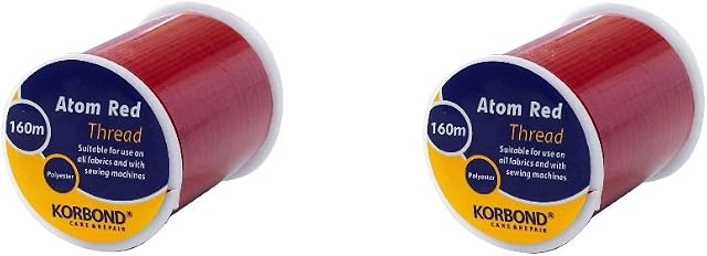 Korbond Twin Pack 320m Atom Red All Purpose Polyester Thread  for Hand Sewing Machines  No Shrinkage  Ideal for Mending, Tailoring, Quilting, Crafting, Repairs and Embellishment, 160 m