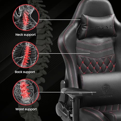 Dowinx Gaming Chair – Massage Cushion, Premium PU Leather, Ergonomic Design with Footrest, 360° Swivel, Adjustable Neck & Lumbar Pillow for Back... - Image 7