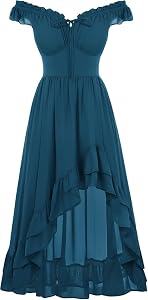 SCARLET DARKNESS Women Corset Dress Off Shoulder Sundress Chiffon Dresses | Sleeveless, V-Neck, Pockets, A-Line, High Low, Ideal for Beach, Vacation, Wedding Guest, Renaissance