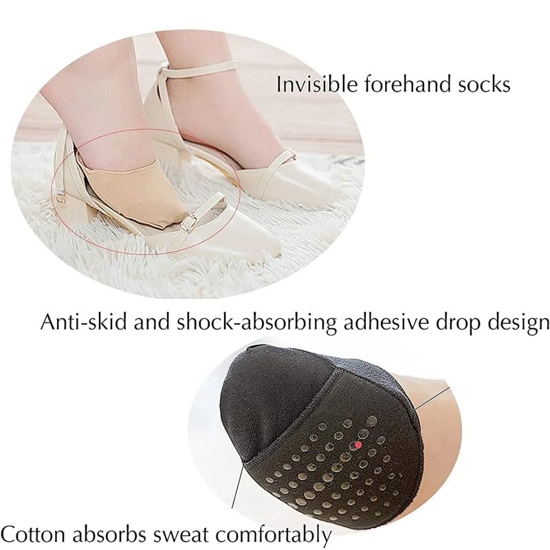 1 Pairs Ball of Foot Cushion Socks, Women's No Show Half Sock with Padding Toe Topper Liner Socks Non-Skid Bottom4