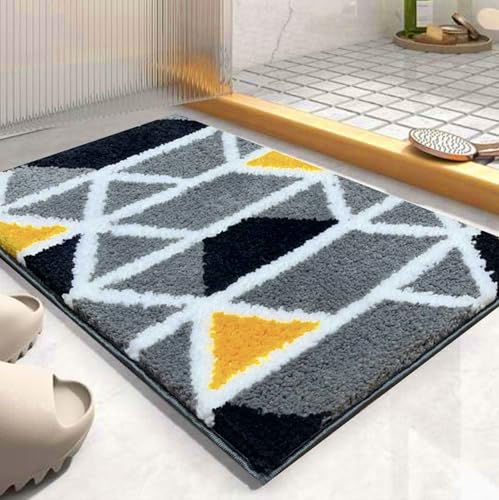 Roseate Mosaic Super Soft (40x60 cm) Microfibre 2000 GSM Bath Mat Super Absorbent Anti-Skid Door Mats for Home/Bathroom Mat/Bedroom/Kitchen/Floor Mat (Grey) Pack of 1 3 51vtIAktm+L