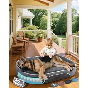 OhGeni Orthopedic Big Dog Couch Pet Sofa XL Sized Cat Beds with Comfort Foam Support, Soft Comfortable Fabric, Machine Washable Waterproof Removable Cover, 42-Inch (Gray)