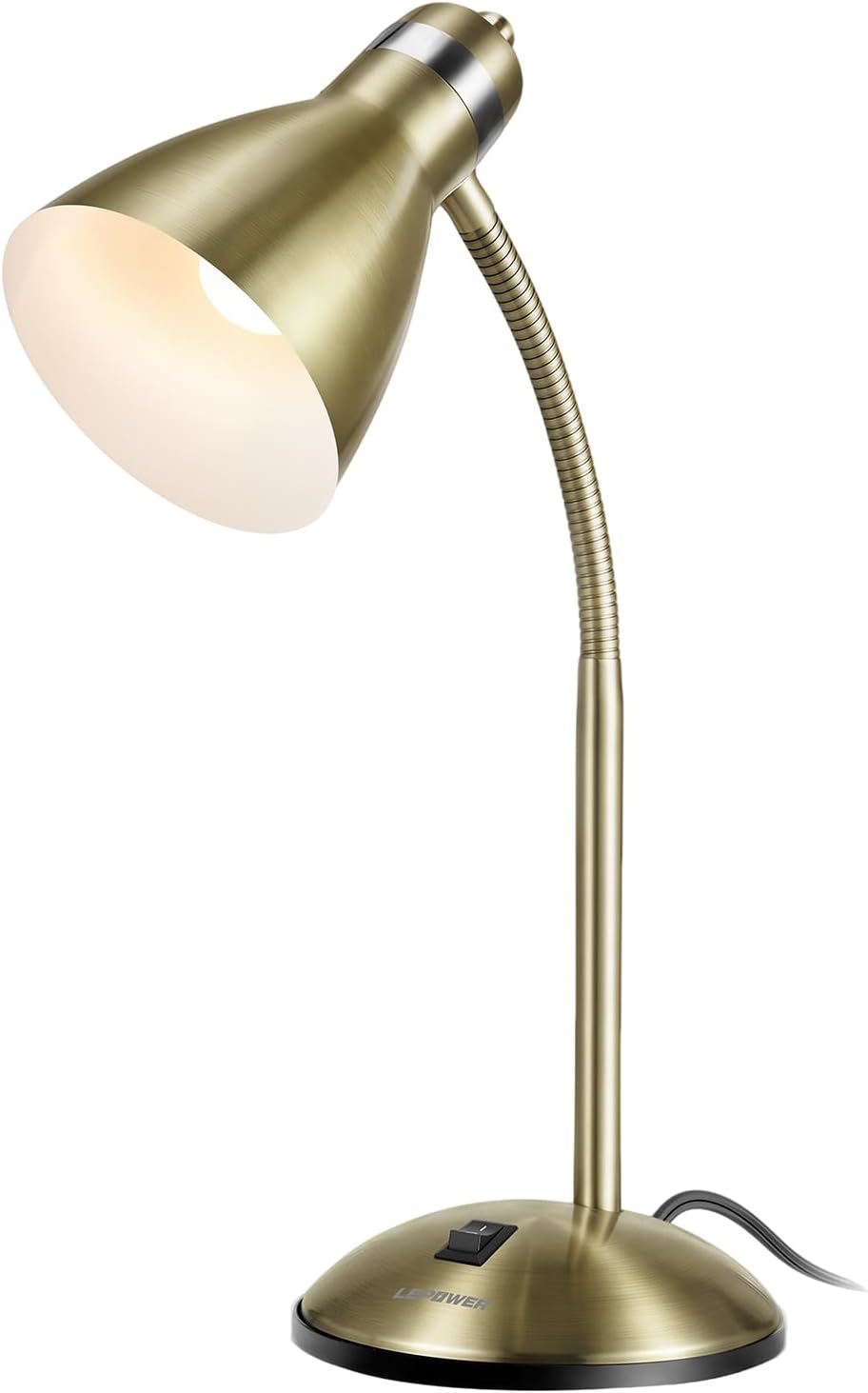 Metal Desk Lamp, Adjustable GooseNeck Reading Light for Bedroom | Compact & Sturdy, Space-Saving for Bedside & Dorm, E26 Table Lamp, Eye-Caring, Ideal for Study, Office, Back to School
