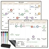Milijou – Magnetischer Familienkalender für den Kühlschrank im A3-Format – Abwischbarer Monats und Wochenplaner – 42 Ereignis-Sticker, 4 Marker, 1 Radierer Magnetisches Whiteboard Wellness-Tracker