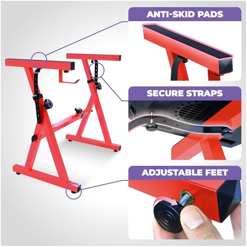 Image of Liquid Stands Portable Heavy Duty Digital Piano Stand & Bench Set - Adjustable Keyboard Music Stand & Seat for 54-88 Key Electric Pianos (Red)