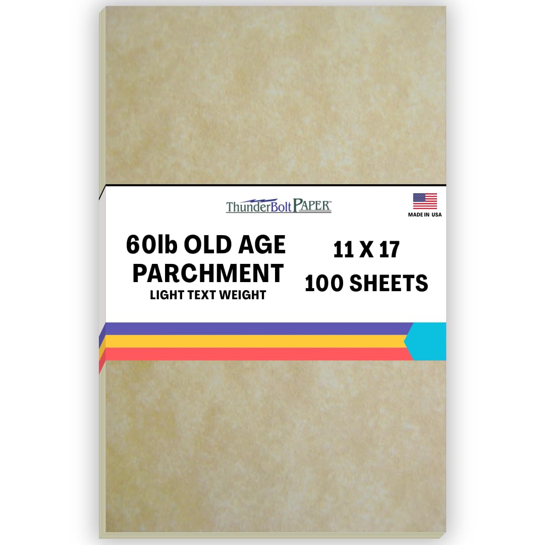 100 Old Age Pergament 60# Text (=24# Bond) Papierbögen – 27,9 x 43,2 cm (11 x 17 Zoll) Tabloid|Ledger|Booklet Größe – 27,2 kg ist kein Kartengewicht Vintage Farbig alt Archment Sembl. ance