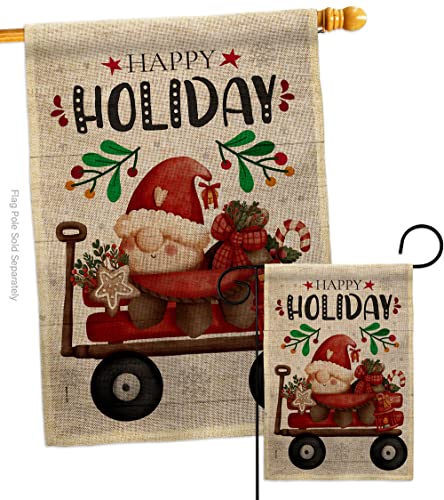 Angeleno Heritage Winter Gnome Wagon Garden House Flag Set Wintertime Christmas Santa Marry Xmas Present Reindeer Season Snow Decoration Banner Small Yard Gift Double-Sided, Made in USA