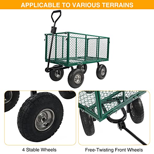 Stonehomy Mesh Steel Garden Carts Utility Wagon, Heavy Duty 550 Lbs Capacity Pullable Gardening Cart Flatbed With Wheels And Removable Sides For Garden Farm Yard Landscape, Green #TOP3