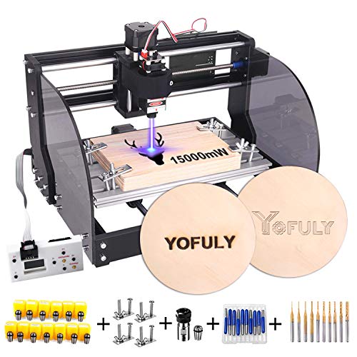 2-in-1 Upgrade 3018 Pro-M CNC Router Kit, 15000mW Engraver GRBL Control 3 Axis PCB Milling Machine, Wood Router with Offline Controller+CNC Router Bits+ ER11 Collet Set