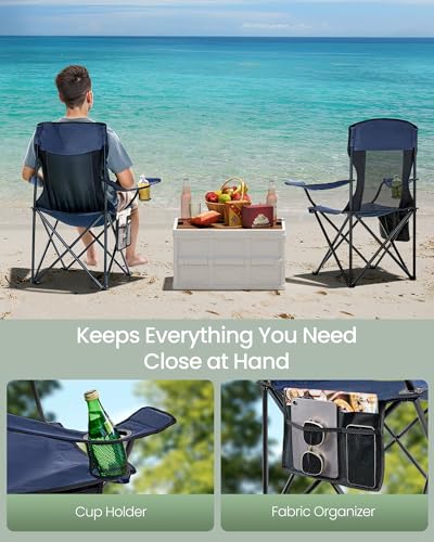SONGMICS Set of 2 Breathable Camping Chairs, 330 lb Capacity Foldable Outdoor Seating, High Back, Adjustable Armrests & Cup Holder for Garden, Sports, Backyard - Harbor Blue UGCB028Q01 - Image 6