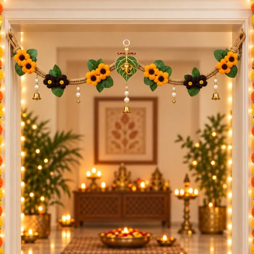 Image of Akaar Decor Artificial Marigold Door Hanging Toran | Diwali Decoration Items for Home Decor| Festive Decor| Office Decor| -(L:Approx. 2.5ft) (Crochet Bandhanwar Yellow Brown)