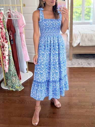 Image of Imily Bela Womens Summer Floral Maxi Dress Boho Tie Strap Sleeveless Smocked A Line Beach Sundress Long Dresses