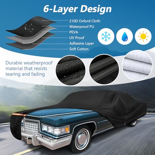 Image of Car Cover for Cadillac Deville 1959-1984 Sedan de Ville 4 Door Car Covers All Weather Protection Waterproof Windproof Outdoor Full Car Cover with Door Zipper