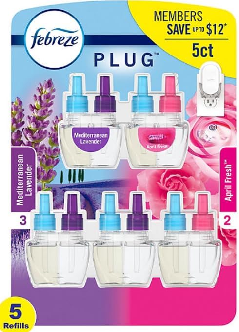 F.e.b.r.e.z.e Plug Air Freshener,5 refills, 4.35 fl. oz. (Mediterranean Lavender + April Fresh)