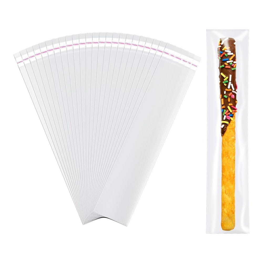 IJSDNVJNDX Pretzels Individual Bags 300pcs 2x10 Inch Self-Sealing Pretzel Rod& Candy Wrapping for Chocolate,Cookies