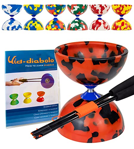 Juggle Dream Jester Diabolo Jonglage Kit - Axe Fixe Diabolo Professionnel avec Baguettes Superglass Vidéo d'apprentissage en Ligne - Jouets de Jonglage (Noir/Rouge)