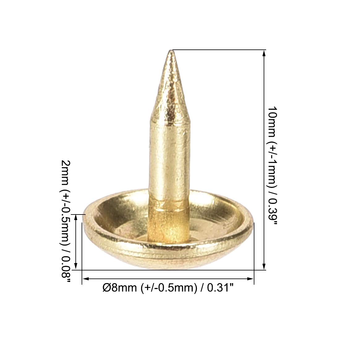 Uxcell 100pcs Gold Upholstery Nail Heads - 8mm Round Decorative Tacks For Furniture & DIY (10mm Tall) - View #3