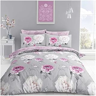 Super Dreamer Double Duvet Cover Set, Geometric Quilt Cover, Reversible Complete Bedding Set, Printed Fitted Sheet and Pillow Cases, Green/Charcoal