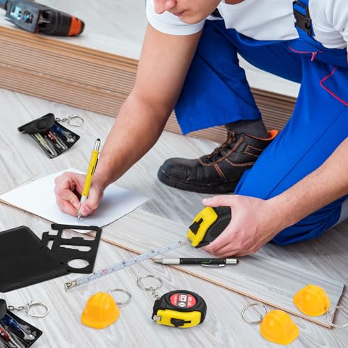 Image of 72 Pcs Mini Screwdriver Tape Keychain Set Multitool Pen Card Father's Gifts Bulk Mini Tool Set for Adult Men Dad (Yellow,Black)